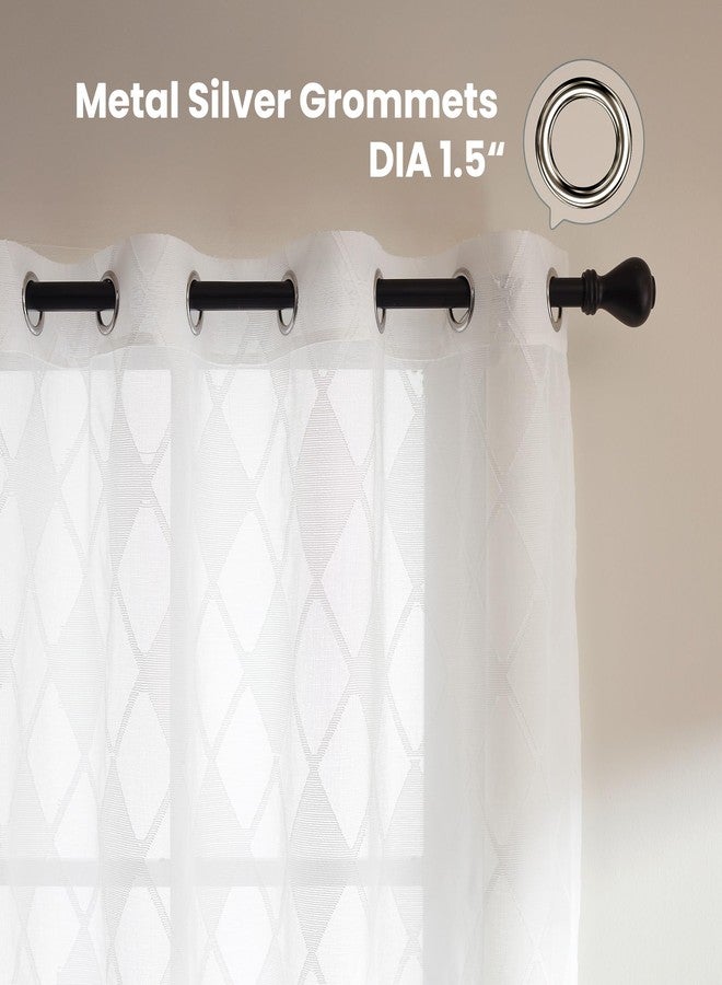 SLEEP ZONE ستارة شفافة من SLEEP ZONE بطول 84 بوصة، مكونة من لوحتين، مناسبة لغرفة المعيشة وغرفة النوم، ستارة بيضاء شفافة مطرزة بنقوش مفرغة، عرض 52 بوصة × طول 84 بوصة، بنمط شبكي أبيض - Image 5